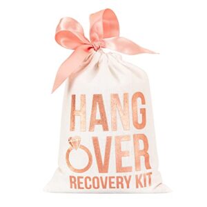 mejoy 10pcs wedding party favor bags,rose gold foil gift bags,hangover bags, hangover kit bags for bridal shower bachelorette recovery kit bags cotton muslin drawstring bag (rose ring, 5″x7″)