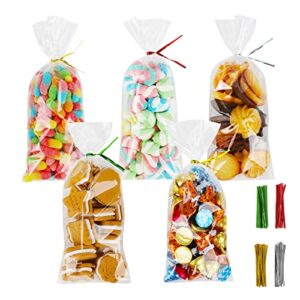 cellophane bags,120pcs 4×9.5 inch clear plastic cellophane treat bags with 4.7″ twist ties 4 mix colors, large party favor bags goodies bags opp treat bags for birthday party favors, valentines, easter, weddings ,halloween，christmas gift wrapping