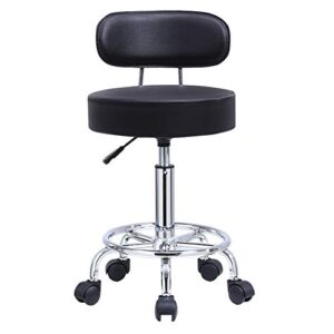 kktoner pu leather rolling stool mid-back with footrest height adjustable office computer home drafting swivel task chair with wheels (black)