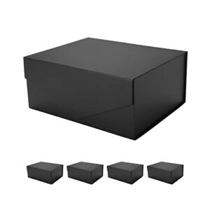 packhome 5 gift boxes 9×6.5×3.8 inches, groomsman boxes, rectangle collapsible boxes with magnetic lids for gift packaging (matte black, grain texture)