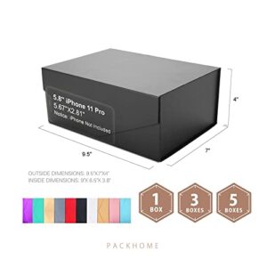 PACKHOME 5 Gift Boxes 9x6.5x3.8 Inches, Groomsman Boxes, Rectangle Collapsible Boxes with Magnetic Lids for Gift Packaging (Matte Black, Grain Texture)