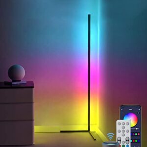 RGBIC Corner LED Floor Lamp, Modern Floor Lamps, 56" Music Mood lighting Sync Dimmable Home Decor, Colorful Ambience Gaming Light, Timing Stand Lights for Bedroom, Living Room,DIY Colors & Scene Modes