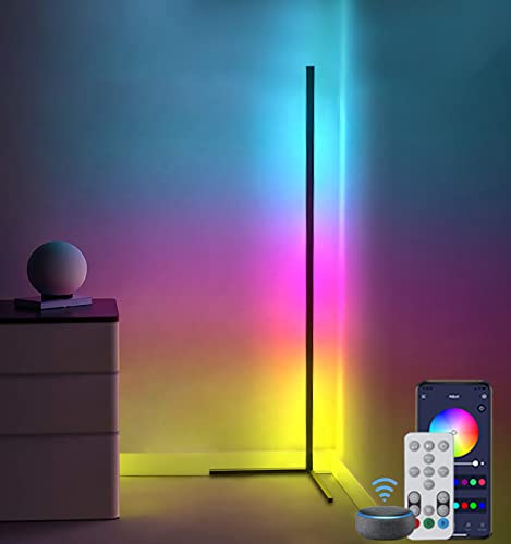 RGBIC Corner LED Floor Lamp, Modern Floor Lamps, 56" Music Mood lighting Sync Dimmable Home Decor, Colorful Ambience Gaming Light, Timing Stand Lights for Bedroom, Living Room,DIY Colors & Scene Modes