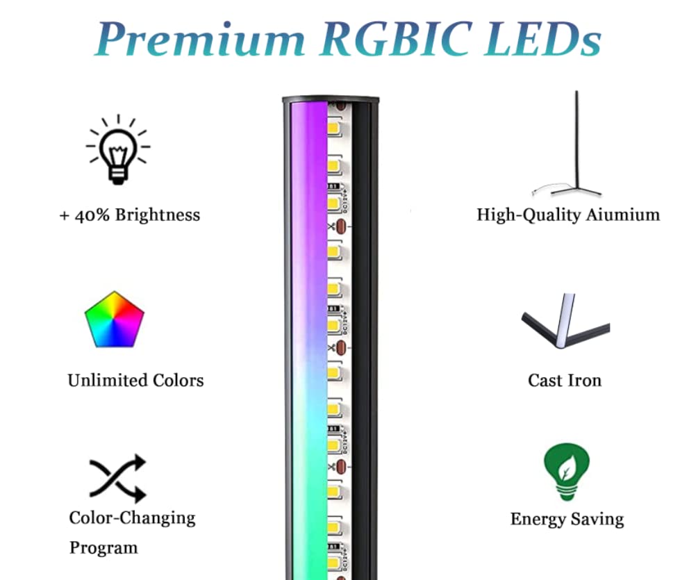 RGBIC Corner LED Floor Lamp, Modern Floor Lamps, 56" Music Mood lighting Sync Dimmable Home Decor, Colorful Ambience Gaming Light, Timing Stand Lights for Bedroom, Living Room,DIY Colors & Scene Modes