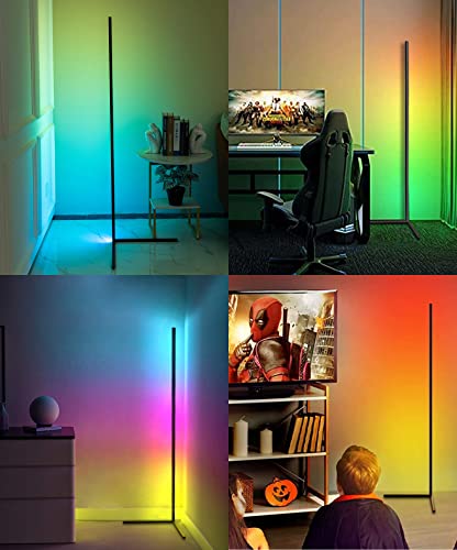 RGBIC Corner LED Floor Lamp, Modern Floor Lamps, 56" Music Mood lighting Sync Dimmable Home Decor, Colorful Ambience Gaming Light, Timing Stand Lights for Bedroom, Living Room,DIY Colors & Scene Modes