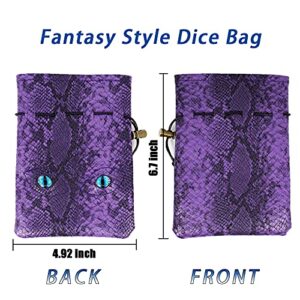 DND Dice Bag Can Cover 6 Dice Sets, Glow in The Dark Eyes D and D Dice Storage Pouch, Purple Dragon Leather Coins Bag for Fantasy Dragons and Dungeons Games Accessories, Drawstring Dice Pouch