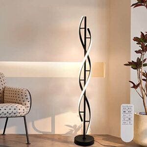 fodieme modern spiral floor lamp black with remote control, standing lamp 30w three adjustable colors timer floor lamp for living room, bedroom and offices