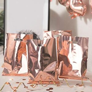 UNIQOOO 60 Metallic Foil Rose Gold Wedding Favor Bags, Party Treat Bags Bulk, Gift Candy Cookie Buffet Bags, Great for Wedding, Baby Shower, Birthday Party, Events, Celebrations - 9 3/4” x 6 1/2