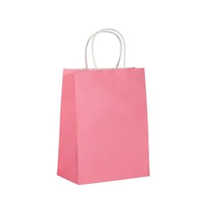 nexmint pink kraft paper gift bags with handle: 24 pack l-8″ xt-10.5″ xw-4.25″. great bags for gifts, shopping, party favors, treats, goodies, business tchotchkes, retail, bakery and more