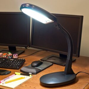 Lavish Home 72-0893 (Black) Sunlight Desk Lamp – Bright Directional Adjustable Gooseneck – Reading Light for Crafting, Sewing, or Homework, 7”x9”x22