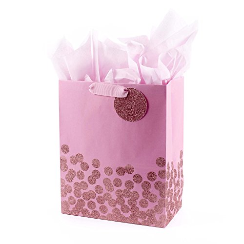 Hallmark 13" Large Gift Bag with Tissue Paper (Pink Glitter Dots) for Mothers Day, Baby Showers, Birthdays, Bridal Showers, Easter, Sweetest Day and More