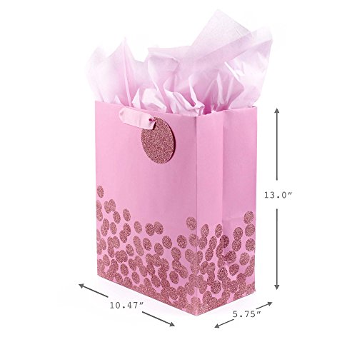 Hallmark 13" Large Gift Bag with Tissue Paper (Pink Glitter Dots) for Mothers Day, Baby Showers, Birthdays, Bridal Showers, Easter, Sweetest Day and More