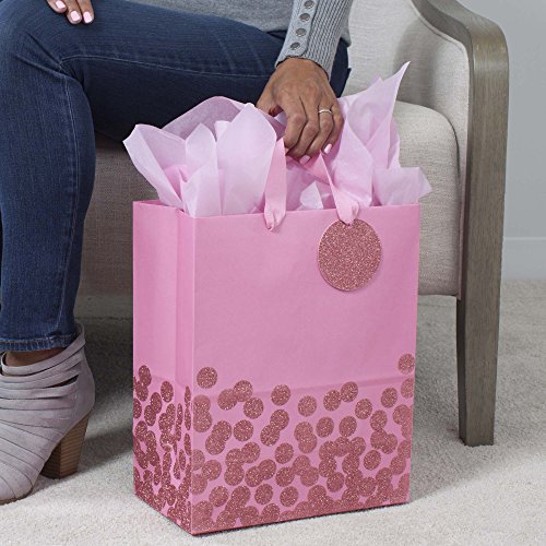 Hallmark 13" Large Gift Bag with Tissue Paper (Pink Glitter Dots) for Mothers Day, Baby Showers, Birthdays, Bridal Showers, Easter, Sweetest Day and More