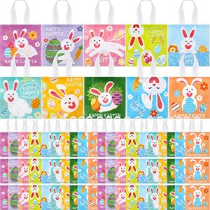 100 Pcs Easter Mini Gift Tote Bags for Kids Easter Small Baskets Bunny Non Woven Kraft Treat Goodie Eggs Bags with Handles for Easter Party Favors, Easter Egg Hunt