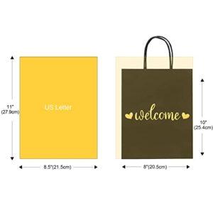 QIELSER Welcome Gift Bags Bulk 50 Pcs Medium, Gold Foil Welcome Black Paper Wedding Bags with Handles for Retail Shopping, Wedding, Baby Shower Holiday, Party Supplies, Size 8x4.75x10 Inches