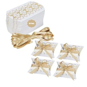 50pack pillow gift box small candy boxes party favors treat boxes wedding party favor boxes small paper cardboard gift box with ribbon for jewelry crafts chocolate cookies gift packaging 3.5×2.5inch