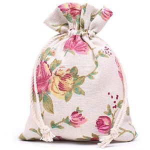 kupoo 50pcs rose drawstring bags burlap flower pouch bags gift bags jewelry pouches for diy craft wedding party, 5.5x3.9 inches (5.5x3.9)