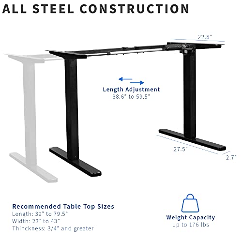 VIVO Compact Electric Stand Up Desk Frame for 39 to 80 inch Table Tops, Single Motor Ergonomic Standing Height Adjustable Base with Memory Controller, Black, DESK-E151EB