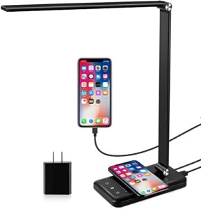 enwar led desk lamp| multifunctional touch lamp| wireless charging pad| 5 lighting modes with 5 brightness levels| touch control dimmer |30/60 min timer| desk lights for home, office, bedroom