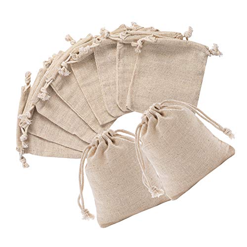 handrong 50pcs Small Cotton Double Drawstring Bags Reusable Muslin Cloth Gift Candy Favor Bag Jewelry Pouches for Wedding DIY Craft Soaps Herbs Tea Spice Bean Sachets Christmas, 3x4 inch