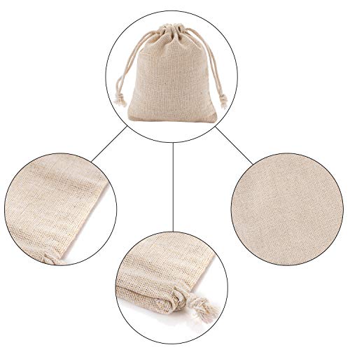 handrong 50pcs Small Cotton Double Drawstring Bags Reusable Muslin Cloth Gift Candy Favor Bag Jewelry Pouches for Wedding DIY Craft Soaps Herbs Tea Spice Bean Sachets Christmas, 3x4 inch