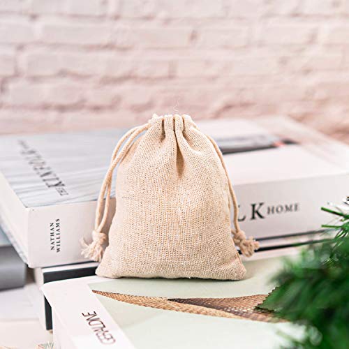 handrong 50pcs Small Cotton Double Drawstring Bags Reusable Muslin Cloth Gift Candy Favor Bag Jewelry Pouches for Wedding DIY Craft Soaps Herbs Tea Spice Bean Sachets Christmas, 3x4 inch