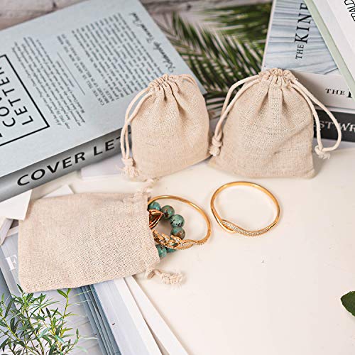 handrong 50pcs Small Cotton Double Drawstring Bags Reusable Muslin Cloth Gift Candy Favor Bag Jewelry Pouches for Wedding DIY Craft Soaps Herbs Tea Spice Bean Sachets Christmas, 3x4 inch