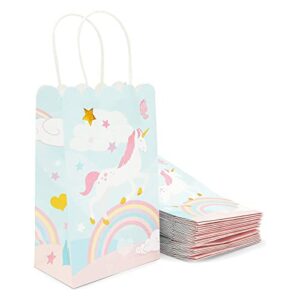 blue panda 24 pack small unicorn favor bags with handles, pastel rainbow birthday party decorations (5.5 x 8.6 x 3 in)