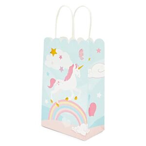 BLUE PANDA 24 Pack Small Unicorn Favor Bags with Handles, Pastel Rainbow Birthday Party Decorations (5.5 x 8.6 x 3 In)