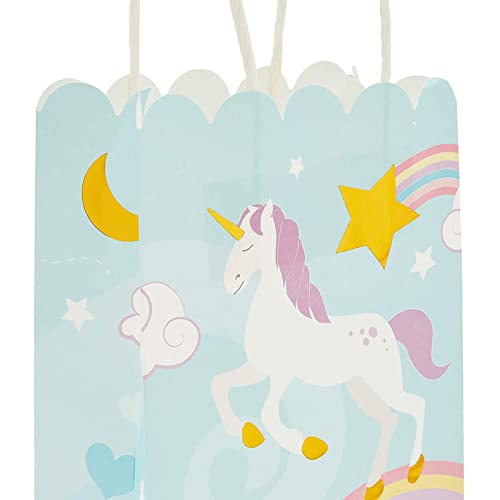 BLUE PANDA 24 Pack Small Unicorn Favor Bags with Handles, Pastel Rainbow Birthday Party Decorations (5.5 x 8.6 x 3 In)