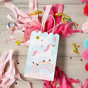 BLUE PANDA 24 Pack Small Unicorn Favor Bags with Handles, Pastel Rainbow Birthday Party Decorations (5.5 x 8.6 x 3 In)