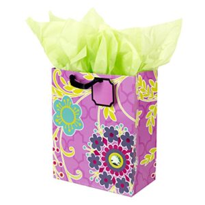 hallmark 13″ large gift bag with tissue paper (purple flower with gem) for birthdays, mothers day, bridal showers, baby showers or any occasion