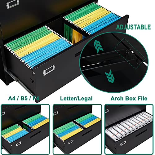 Letaya File Cabinets,2 Drawer Metal Lateral Filing Organization Cabinets with Lock,Home Office for Hanging Files Letter/Legal/F4/A4 Size(2 Drawer-Black)