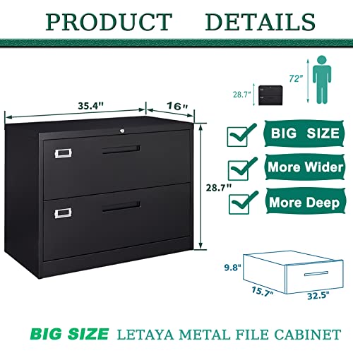 Letaya File Cabinets,2 Drawer Metal Lateral Filing Organization Cabinets with Lock,Home Office for Hanging Files Letter/Legal/F4/A4 Size(2 Drawer-Black)