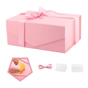 packqueen gift boxes with ribbons, magnetic gift boxes for presents, bridesmaid proposal box, pink gift box with lid and blank greeting cards (9×6.5×3.8 inches)