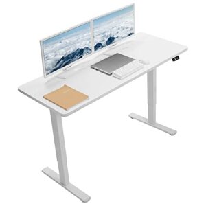 vivo 60-inch electric height adjustable 60 x 24 inch stand up desk, white solid one-piece table top, white frame standing workstation, home & office furniture sets, desk-kit-w06w