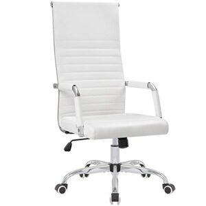 kaimeng ribbed office high back pu leather desk adjustable swivel task computer chair with armrest for conference study leisure, white