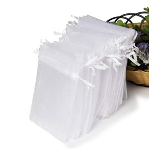 hopttreely white sheer organza gift bags, 4×4.72 pouches candy jewelry wedding party favor present bags wrapping supplies50pcs