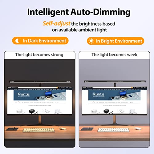 Quntis LED Desk Lamp, Eye-Care Architect Clamp Desk Lights for Home Office, 31.5'' Wide Bright Office Lighting with Auto-Dimming, Dimmable Table Light, 2H Timer Task Lamp for Workbench Monitor Drawing