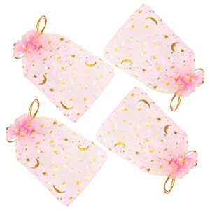 DIYOMR 120Pcs Dream Night Sky Star Moon Gold Organza Lovely Bags Jewelry Cosmetic Bags 4.3x6.3 Inch Drawstring Mesh Favor Pouches Giftwrap Bags for Wedding Party Gift Packaging (Pink)