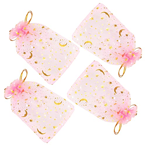 DIYOMR 120Pcs Dream Night Sky Star Moon Gold Organza Lovely Bags Jewelry Cosmetic Bags 4.3x6.3 Inch Drawstring Mesh Favor Pouches Giftwrap Bags for Wedding Party Gift Packaging (Pink)