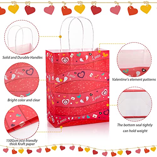 Valentines Day Paper Gift Bags - 28pcs Valentines Bags+28pcs Cellophane Candy Bags+28 Valentine's Wrapping Papers, Sturdy Wrapping Kraft Bags for Valentines Party Favors, Valentines Gifts Packing