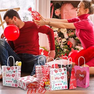 Valentines Day Paper Gift Bags - 28pcs Valentines Bags+28pcs Cellophane Candy Bags+28 Valentine's Wrapping Papers, Sturdy Wrapping Kraft Bags for Valentines Party Favors, Valentines Gifts Packing