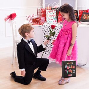 Valentines Day Paper Gift Bags - 28pcs Valentines Bags+28pcs Cellophane Candy Bags+28 Valentine's Wrapping Papers, Sturdy Wrapping Kraft Bags for Valentines Party Favors, Valentines Gifts Packing