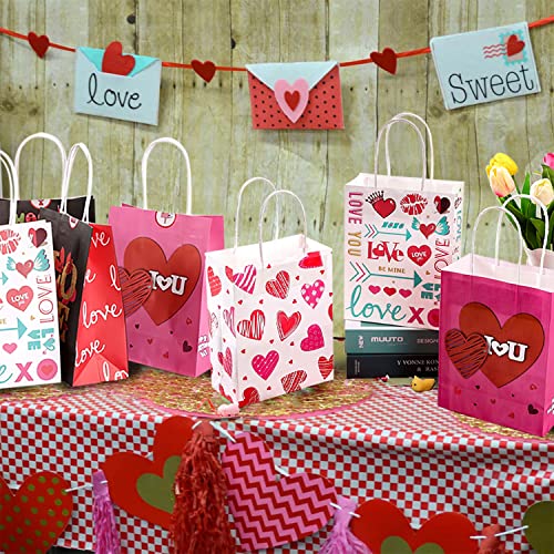 Valentines Day Paper Gift Bags - 28pcs Valentines Bags+28pcs Cellophane Candy Bags+28 Valentine's Wrapping Papers, Sturdy Wrapping Kraft Bags for Valentines Party Favors, Valentines Gifts Packing