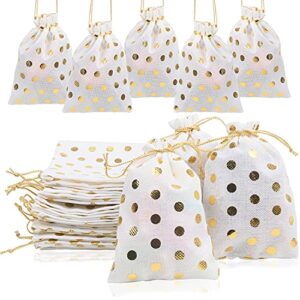 diyasy burlap gold dot party favor bags,24 pcs candy treat gift bag with drawstring for birthday party and christmas gift wrapping-5x7 inches