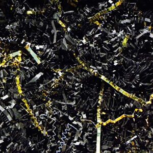 crinkle cut paper shred filler black & gold for gift wrapping & basket filling – (1/2 lb)