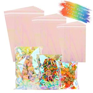qtop cookie bags cellophane bags 120 pcs iridescent holographic candy bags 3 sizes 4×6 5×7 6×9 self sealing opp cello bags for bakery cookies goodies favor decorative wrappers