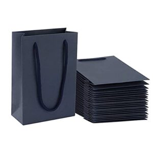 sdootjewelry navy blue gift bags, 5.1 x 2.4 x 7.5 kraft paper gift bags with handle, 50 pack heavy duty matte tote paper bags shopping small retail party bags for gift favor small business