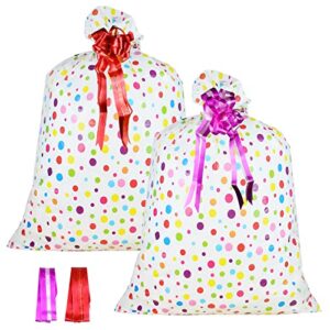 2 pcs large gift bags oversized plastic storage bags 48″x 36″ with 2 pcs pull flowers for huge big gifts presents wrapping kids bicycle bike goodie bags, birthday, party, new parents baby shower